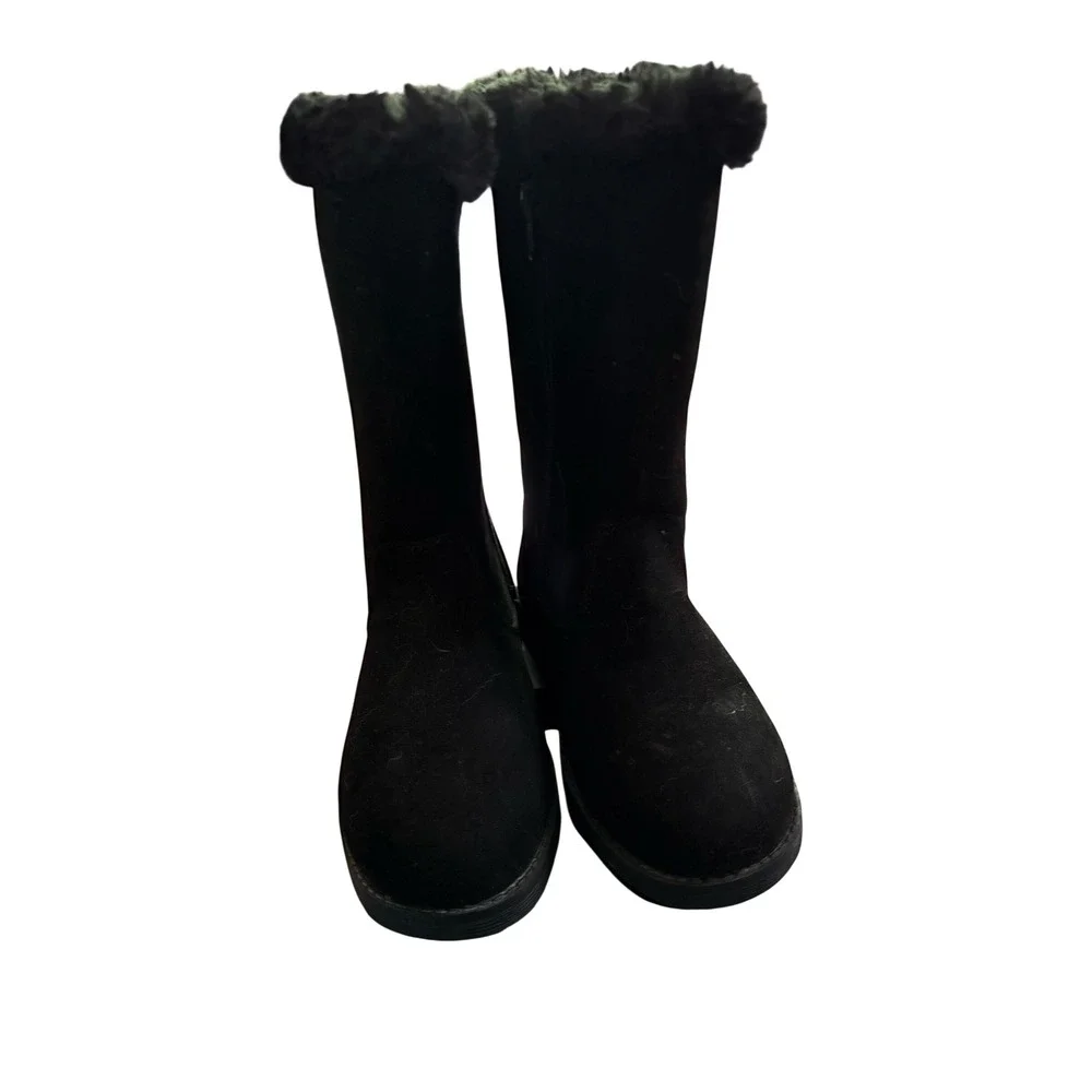 Cat & Jack Girls Black Faux Suede Winter Boots Faux Fur Trim Size 1 NWT